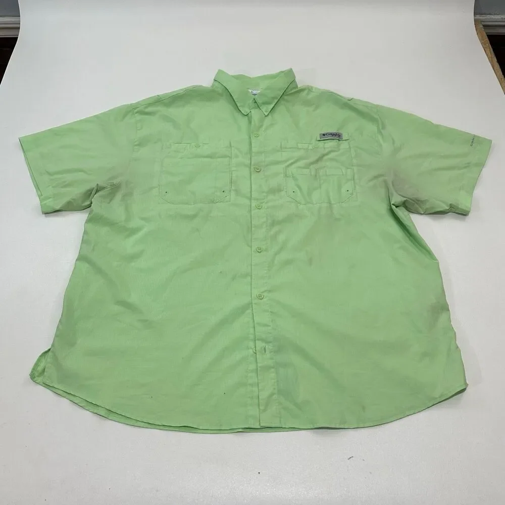 Columbia Men's Short Sleeve PFG Fishing Shirt Lime Green Vent Mesh Lite XXL‎